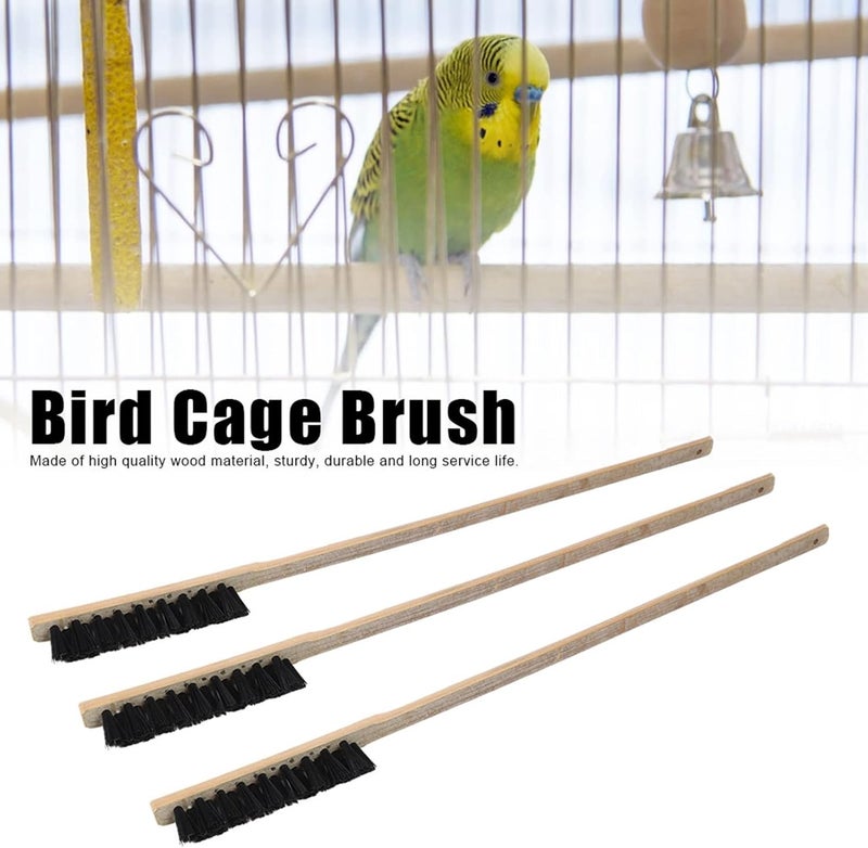 KooingTech 3pcs Bird Cage Cleaner Brush, Wooden Birdcage Brush, Long Handle Bird Cage Brushs Suitable for Routine Maintenance of Various Sized Cage Bodies - Image 2